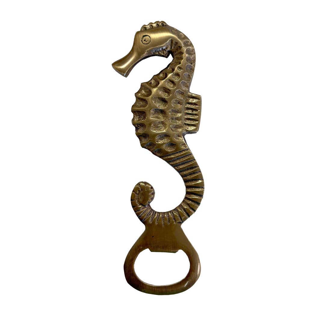 Antiqued Solid Brass Sea Horse Bottle Opener Barware, 6”