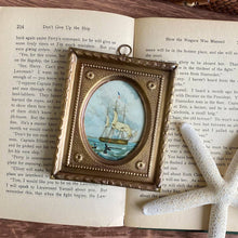 Load image into Gallery viewer, Whaling Ship Vintage Print in Embossed Brass Frame, 4-1/2”