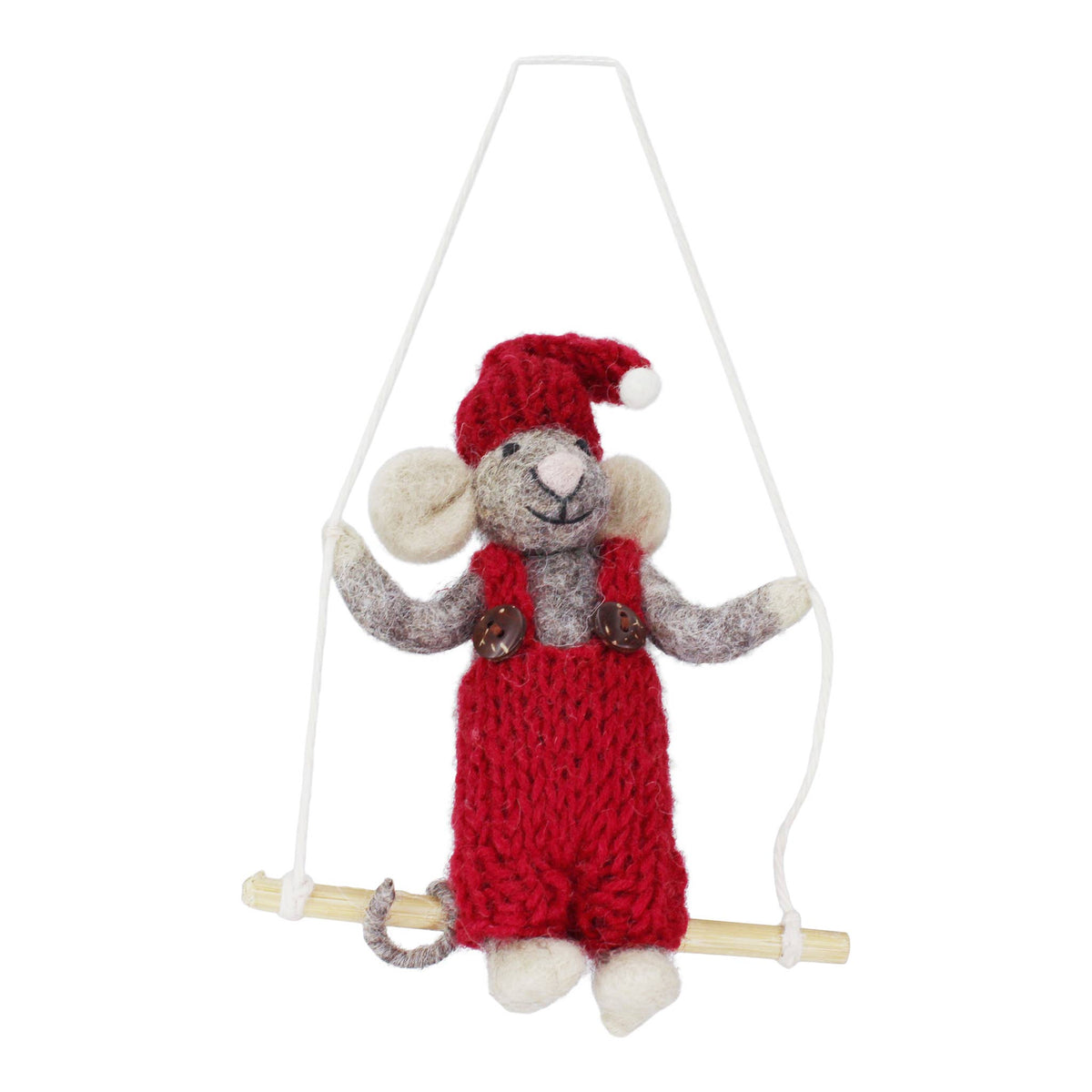 Small Grey Girly Mouse w/Red Dress on Swing