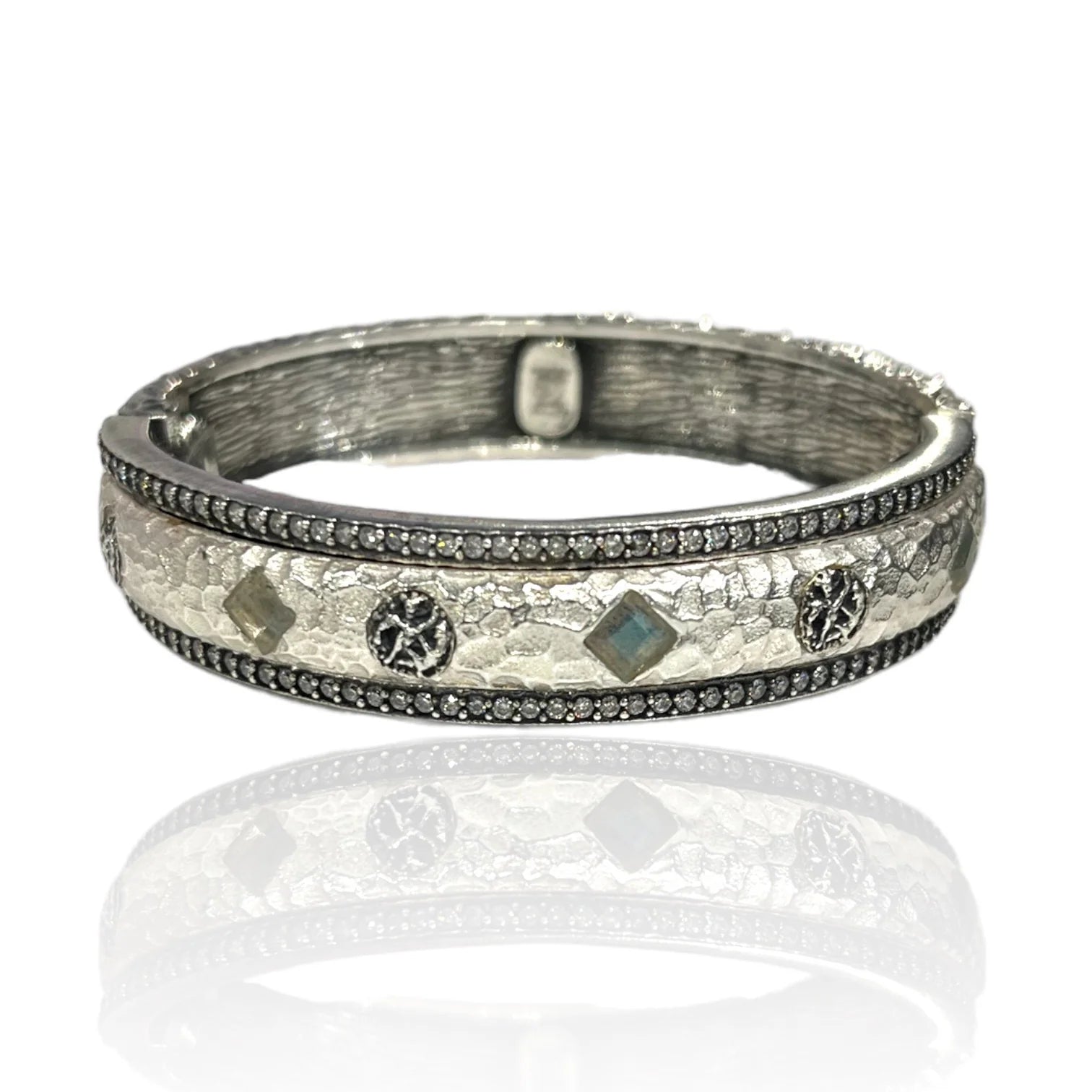 TAT2 Design - Vintage & Satin Silver Labradorite Mota Coin Bangle