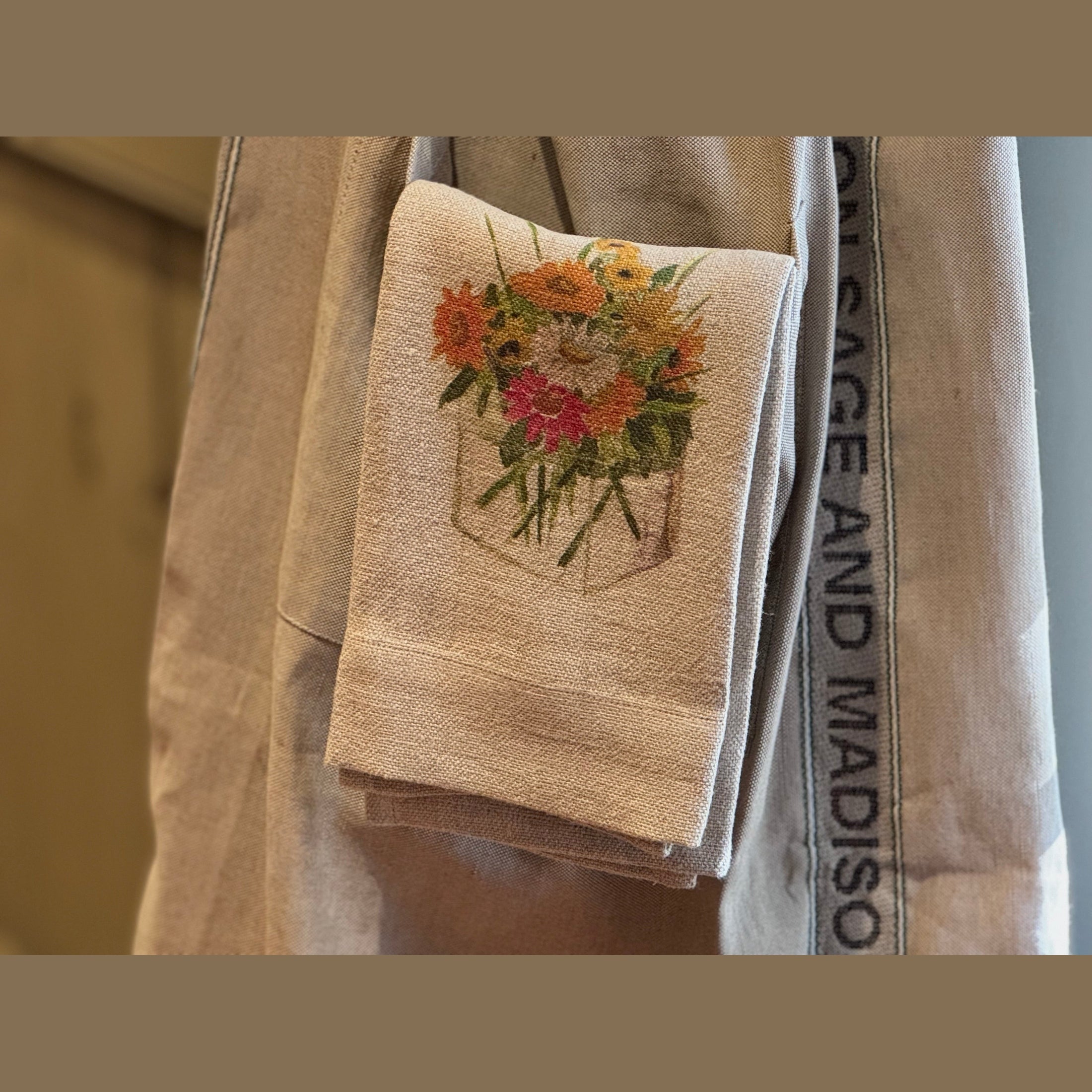 French Graffiti Natural Linen Hand Towels