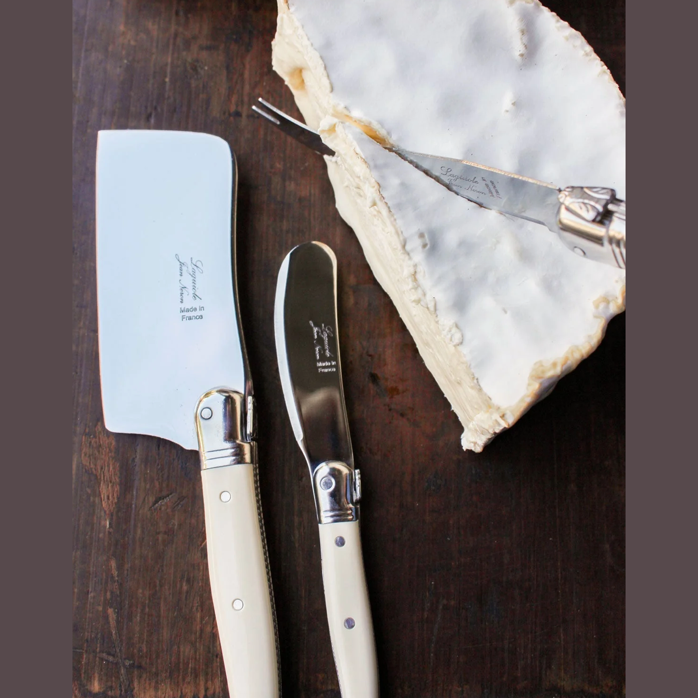 Be Home - Laguiole 3 Piece Mini Cheese Utensil Set, Ivory in Wood Box with Acrylic Lid