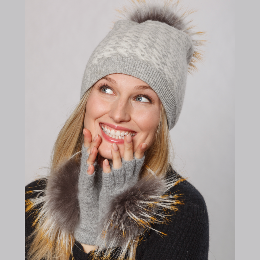 Linda Richards - Angora Fingerless with Pom Hand Warmers