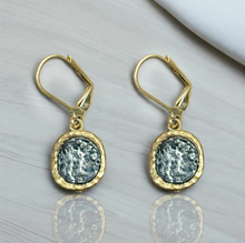Load image into Gallery viewer, TAT 2 Design - Gold Pavia Coin & Frame Dangle Earrings