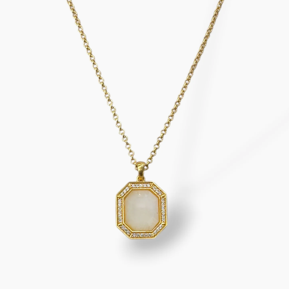 Gold Rainbow Moonstone Aster Necklace