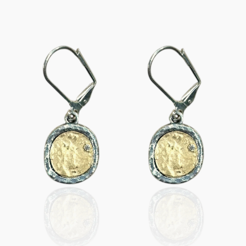 Vintage Silver Pavia Coin & Frame Dangle Earrings