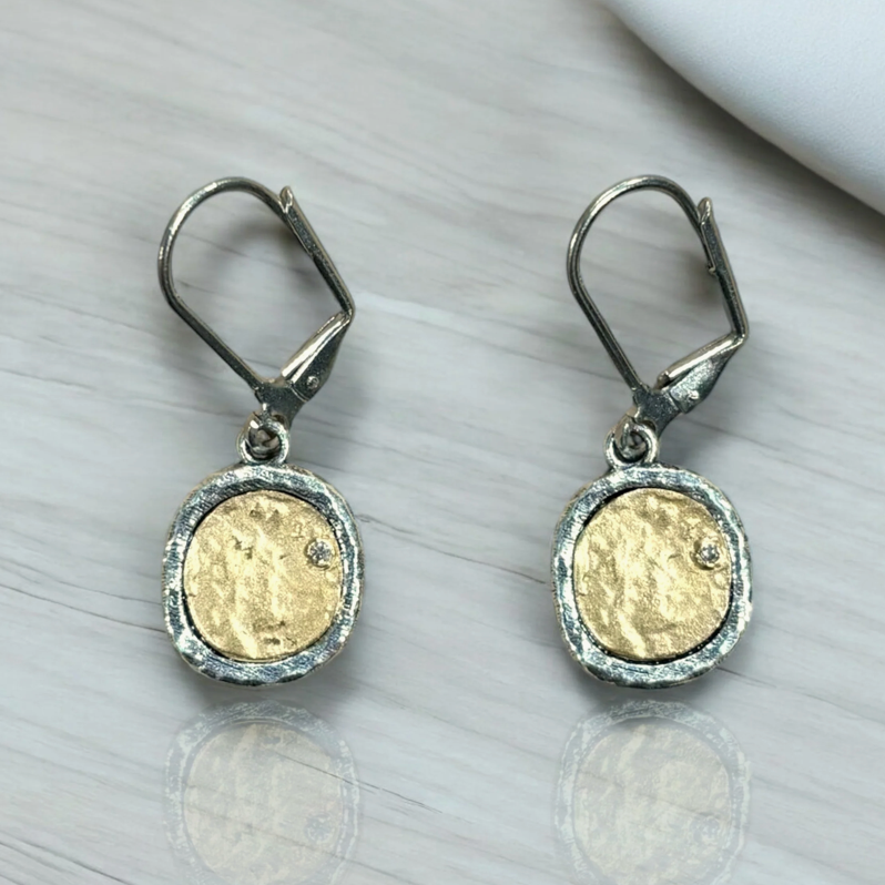 Vintage Silver Pavia Coin & Frame Dangle Earrings