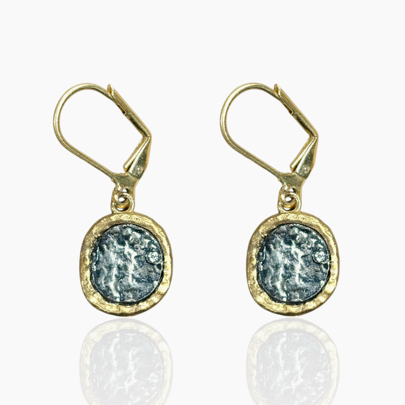 Gold Pavia Coin & Frame Dangle Earrings