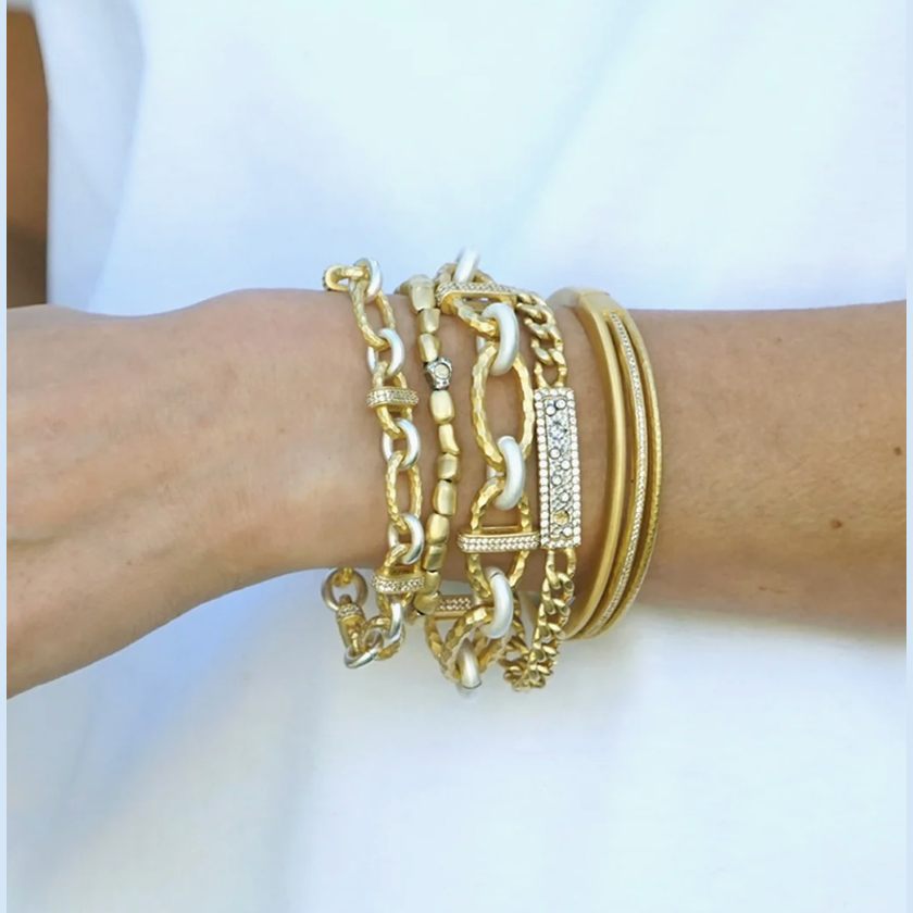 Gold two-tone pave Ravelle Thin Hammered Chain Bracelet