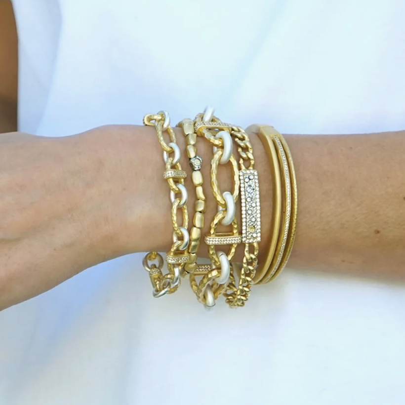 Gold Two-Tone Pavé Ravelle Thin Hammered Chain Necklace