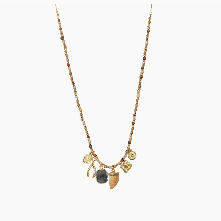 Gold- Multi Charm Pull Chain Necklace