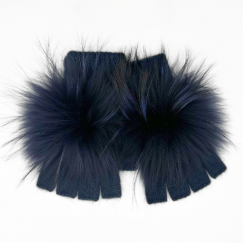 Linda Richards - Angora Fingerless with Pom Hand Warmers