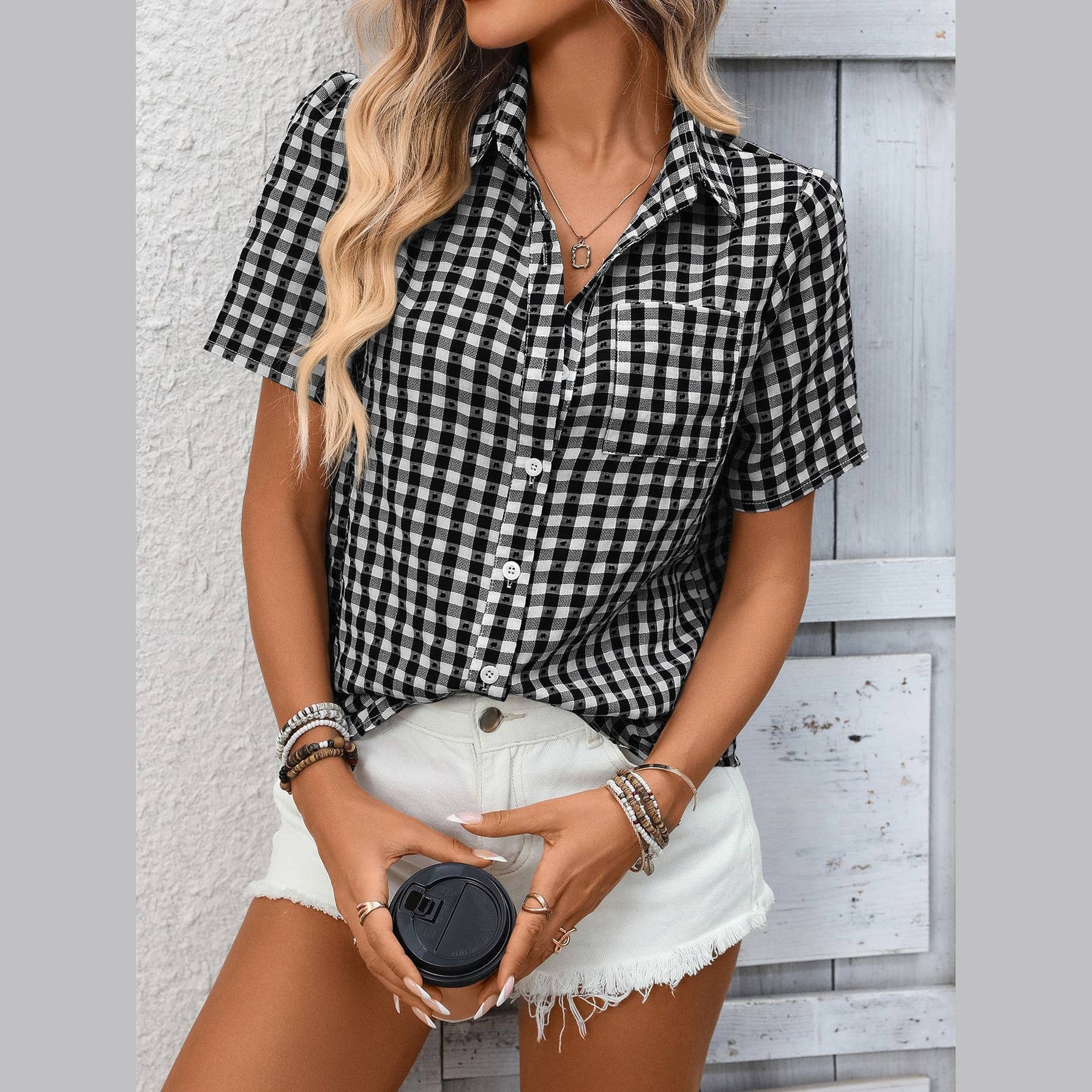 Gingham Short Sleeve Button Up Shirt G5-TP5026