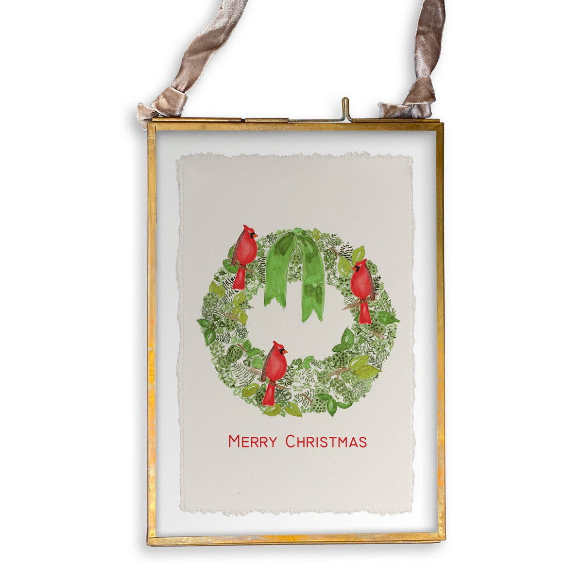 Green Wreath with Cardinals Kitchen Towel