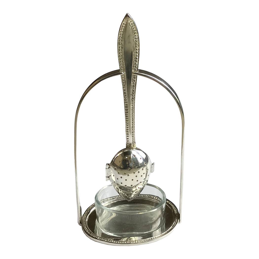 Silver-Plated Tea Strainer Spoon & Stand, 7”