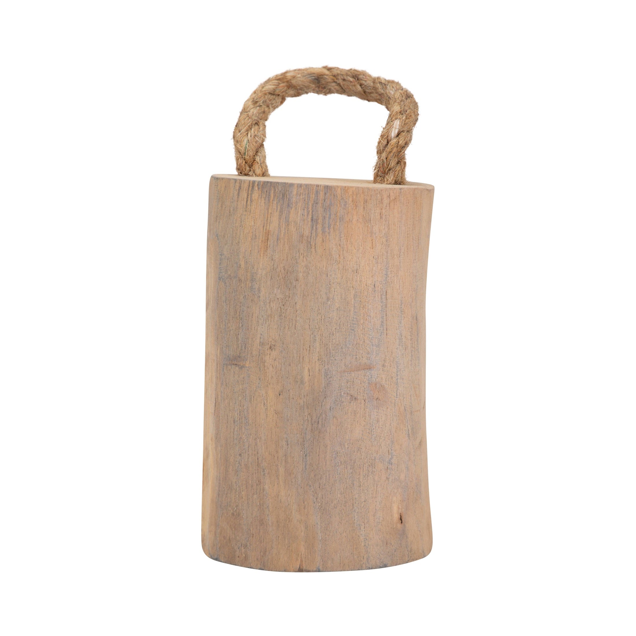 Object - Brown Wood Door Stopper with Rope Handle, 10 in.