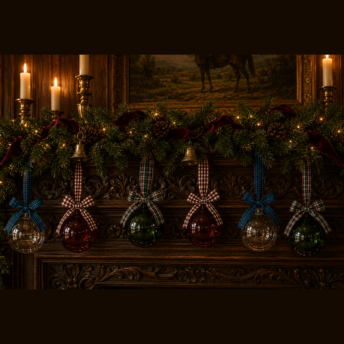 5" Glass Globe Ornament, Merlot Plaid
