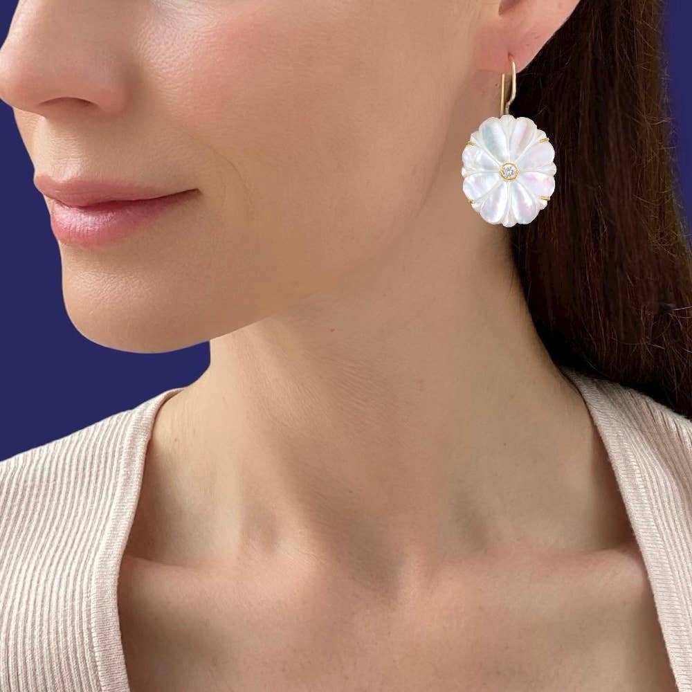 Mother of Pearl & Topaz Marigold Earrings
