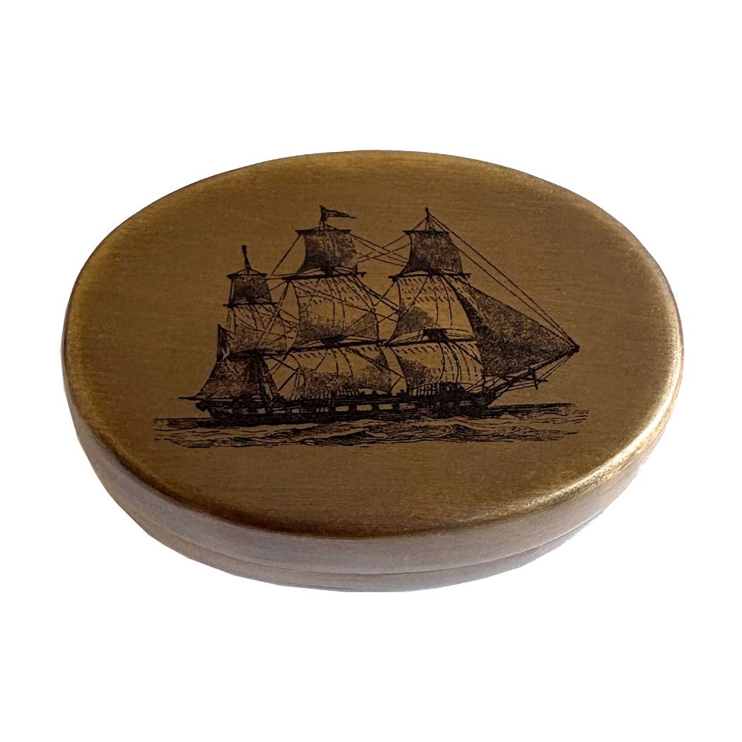 Sailing Ship Pill Box, Solid Antiqued Brass, 3"