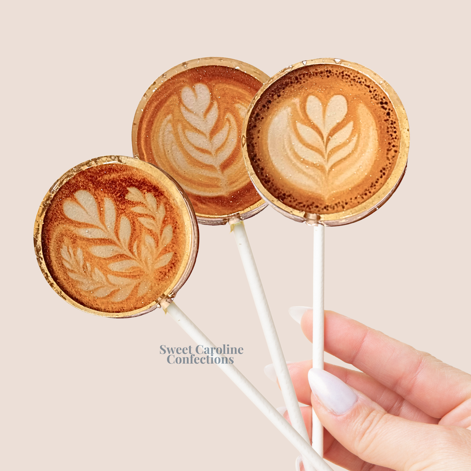 HC Caramel Latte Art Lollipops - REAL COFFEE - 10/Case VEGAN