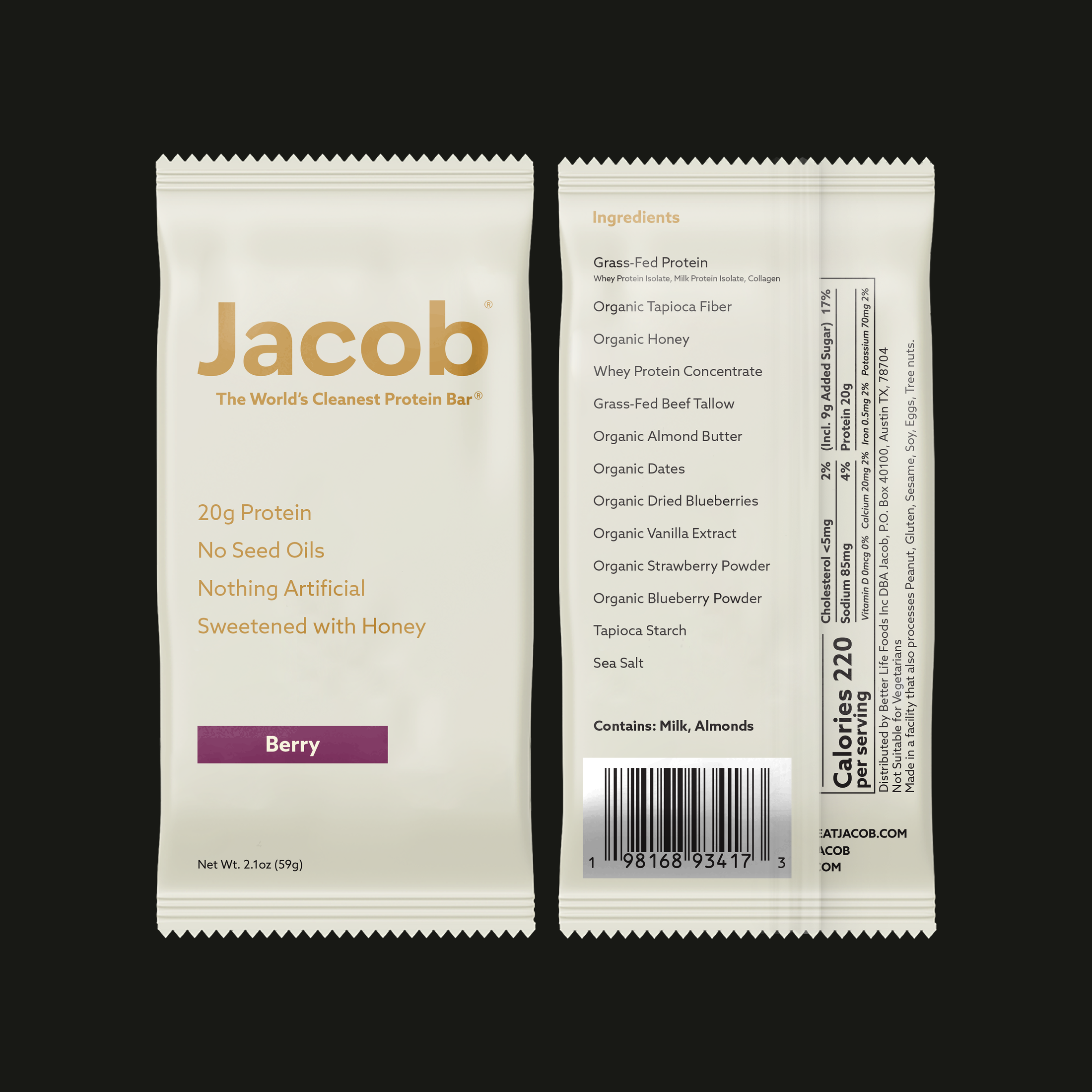 Jacob Protein Bar - Grass-Fed Organic Snack Bar (9ct)