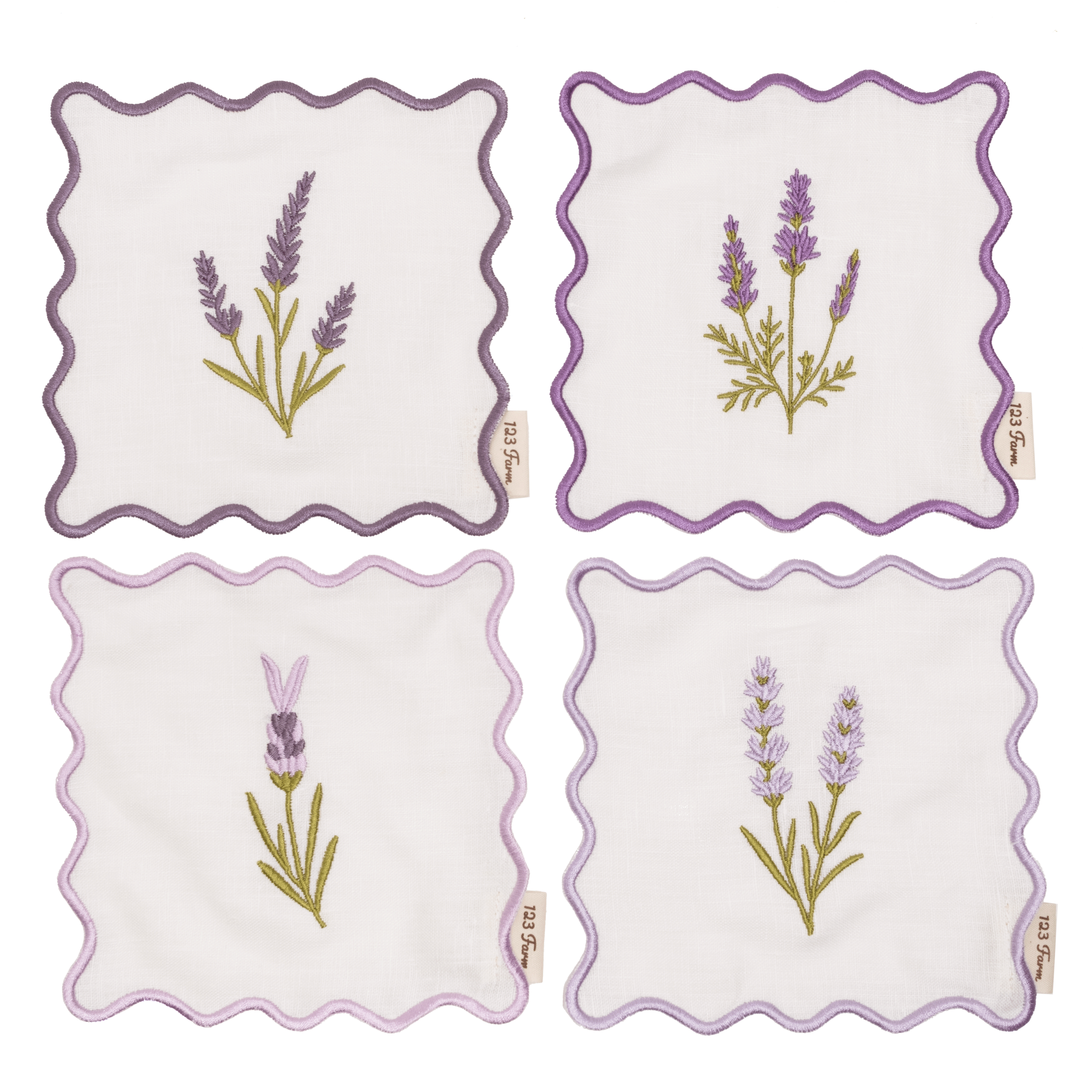 100% Cotton Embroidered Lavender Coasters - Set of 4