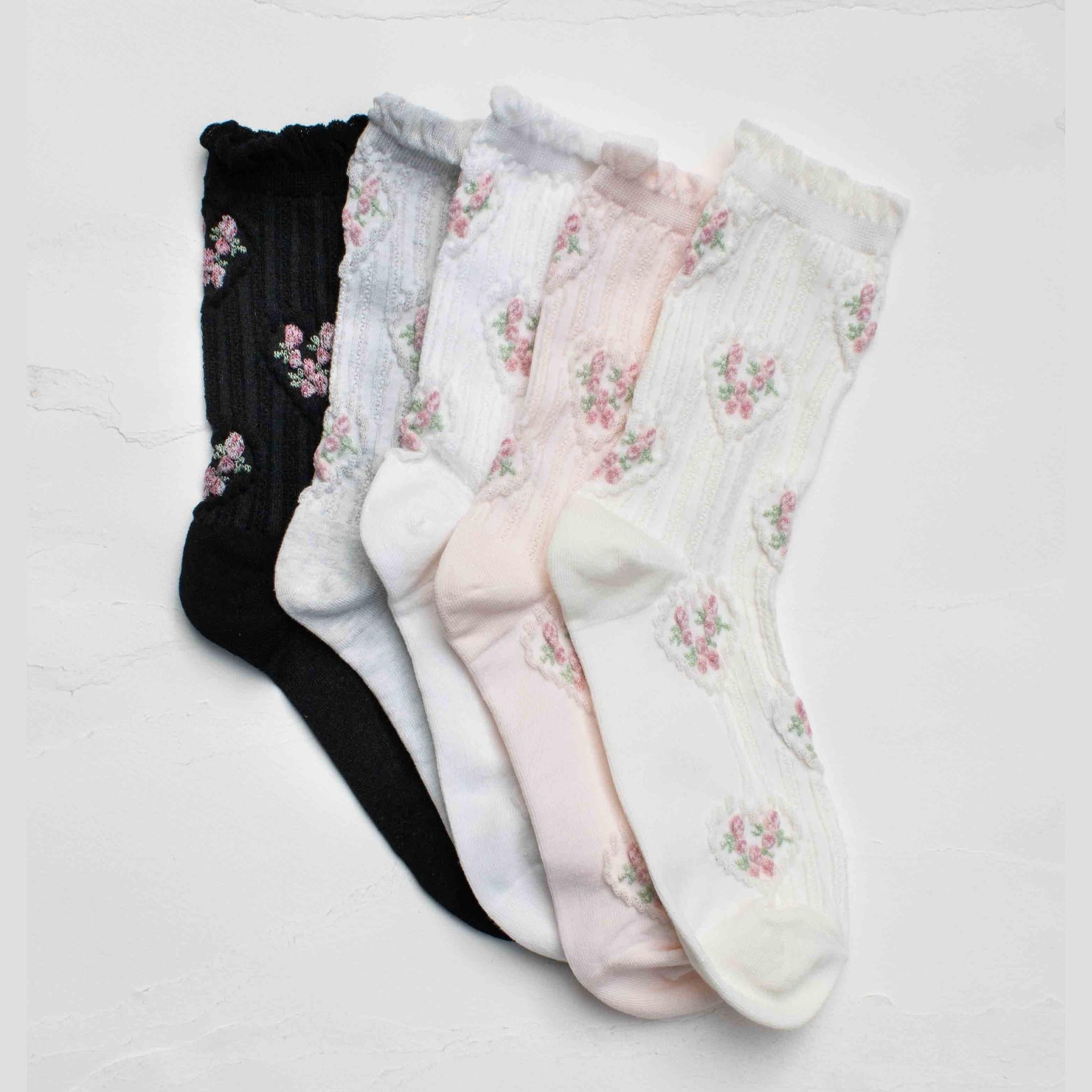 Vintage Floral Heart Crew Socks