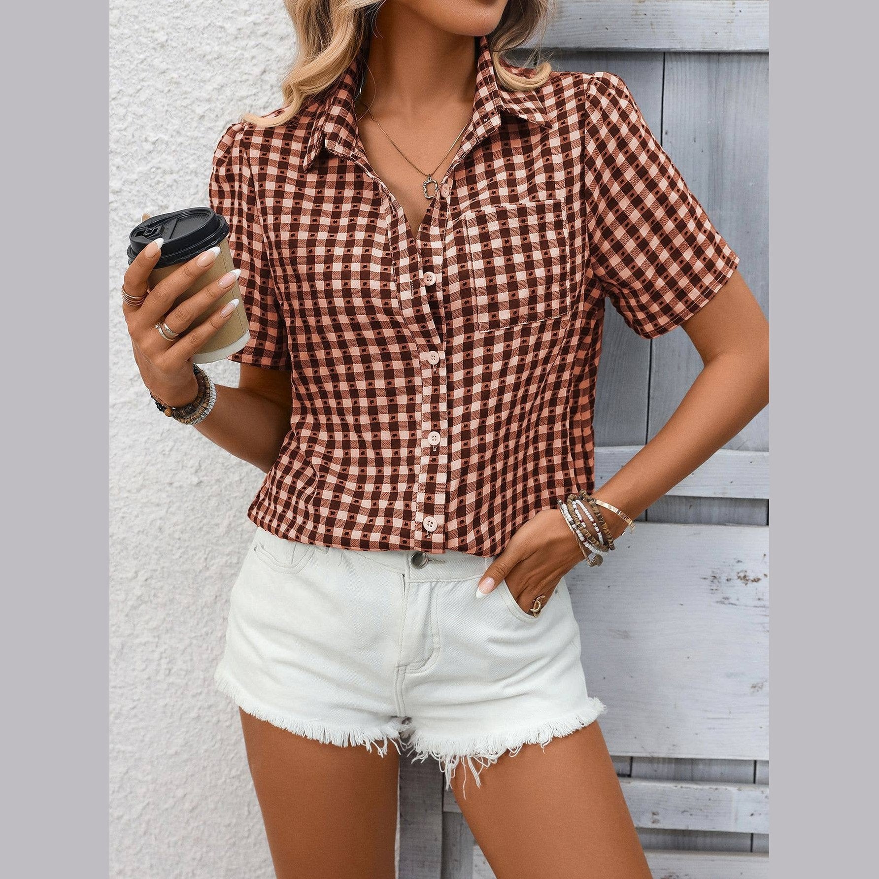 Gingham Short Sleeve Button Up Shirt G5-TP5026
