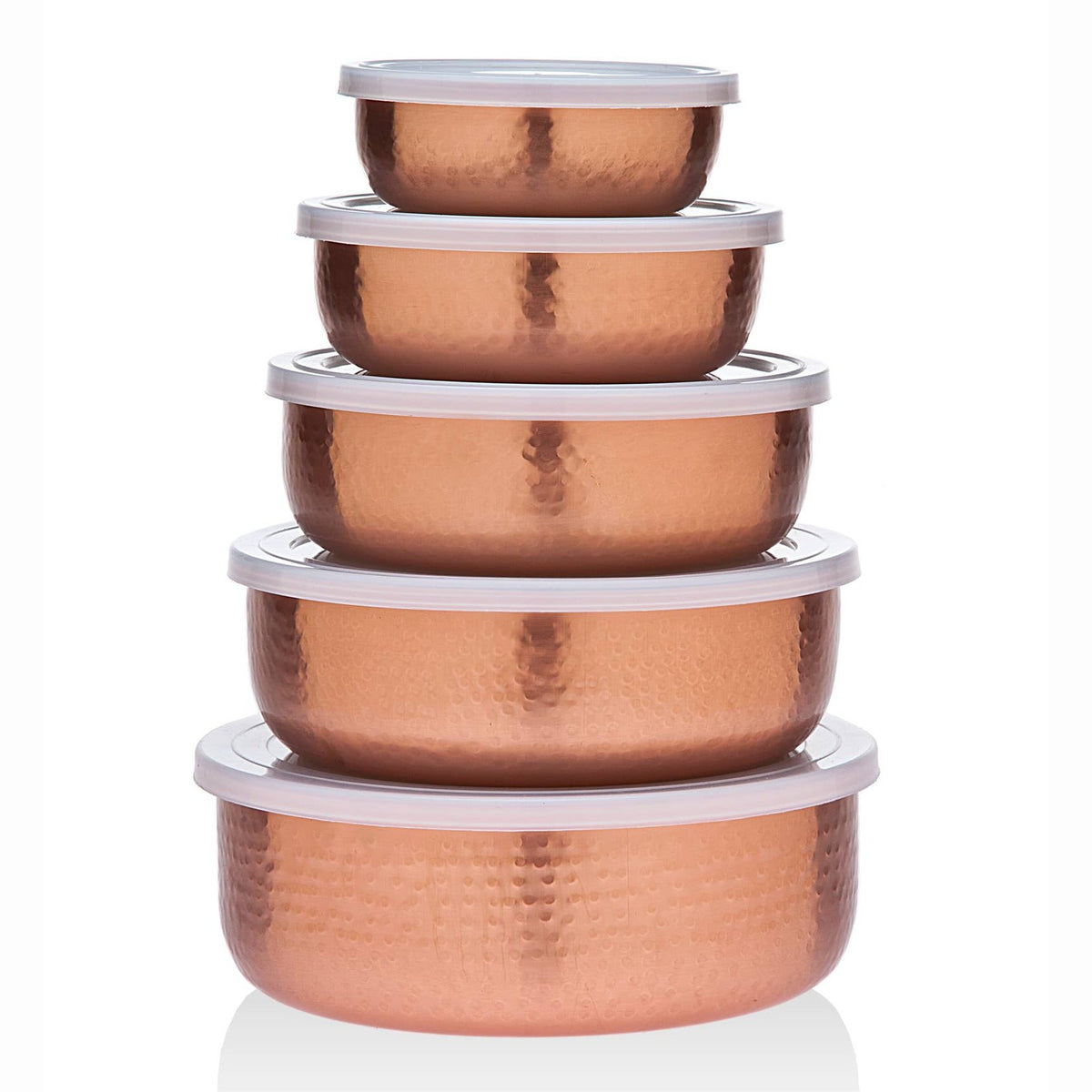 Set of 5 Copper Bowls with Lids