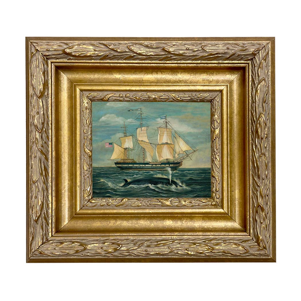 American Whaling Ship with Sperm Whale Vintage Painting Print