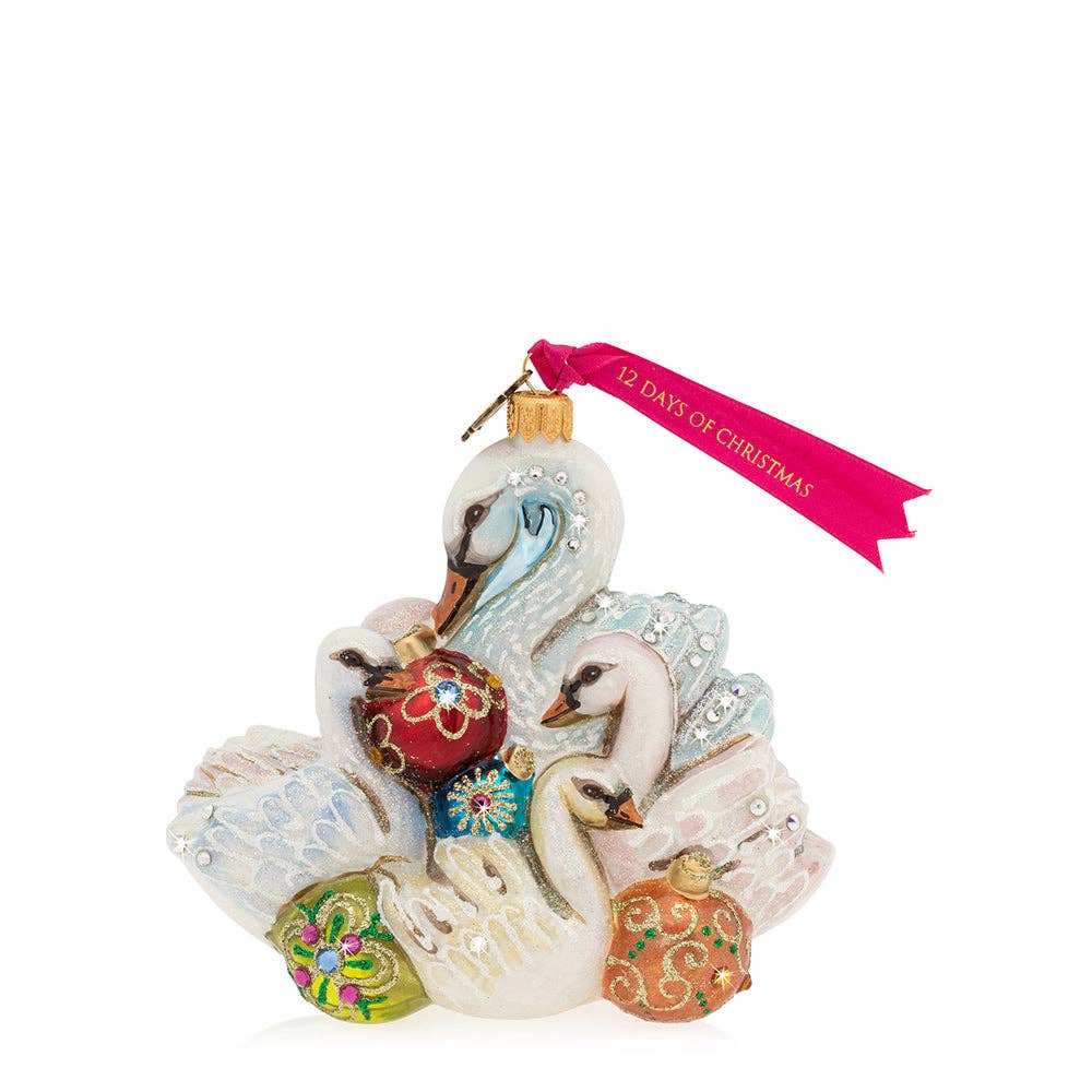 Seven Swans-A-Swimming Glass Ornament