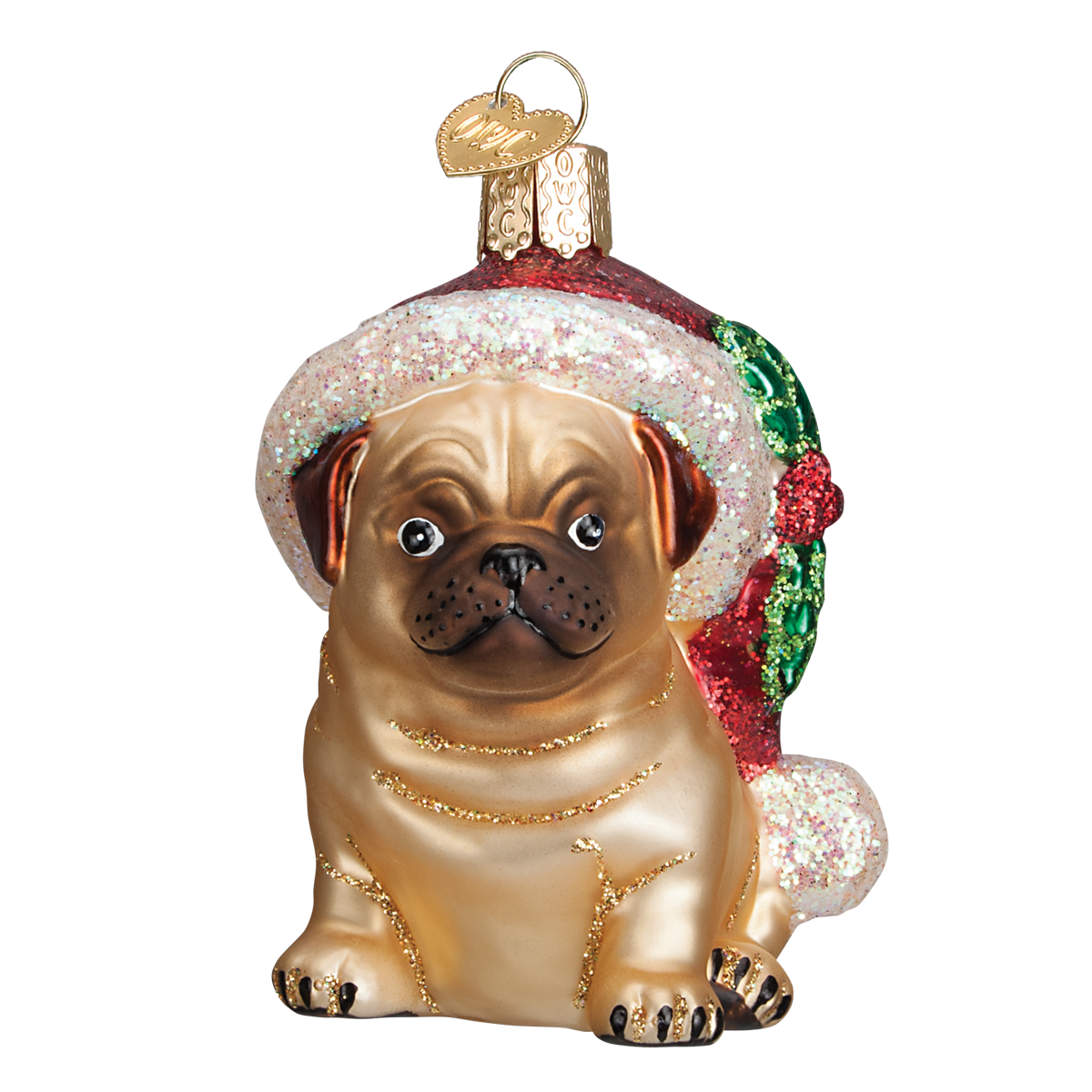 Holly Hat Pug Ornament