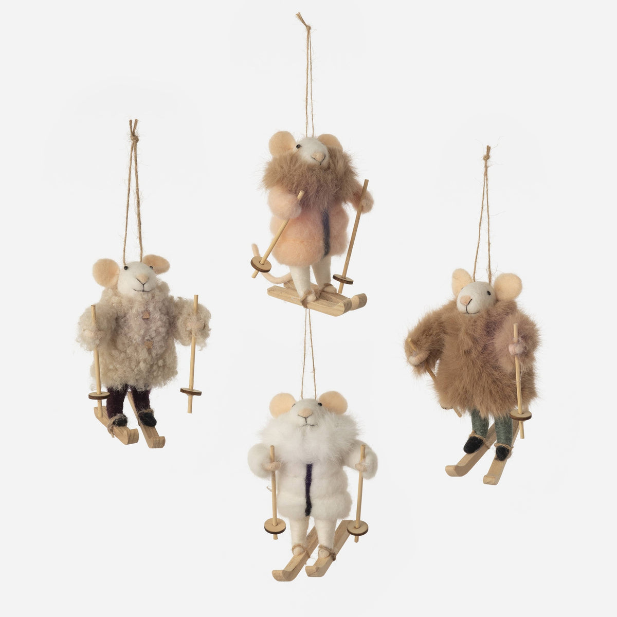 Skiing Mouse Felt Christmas Ornament, 4 Assorted Colors