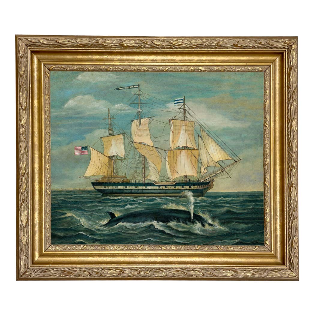 American Whaling Ship with Sperm Whale Vintage Painting Print