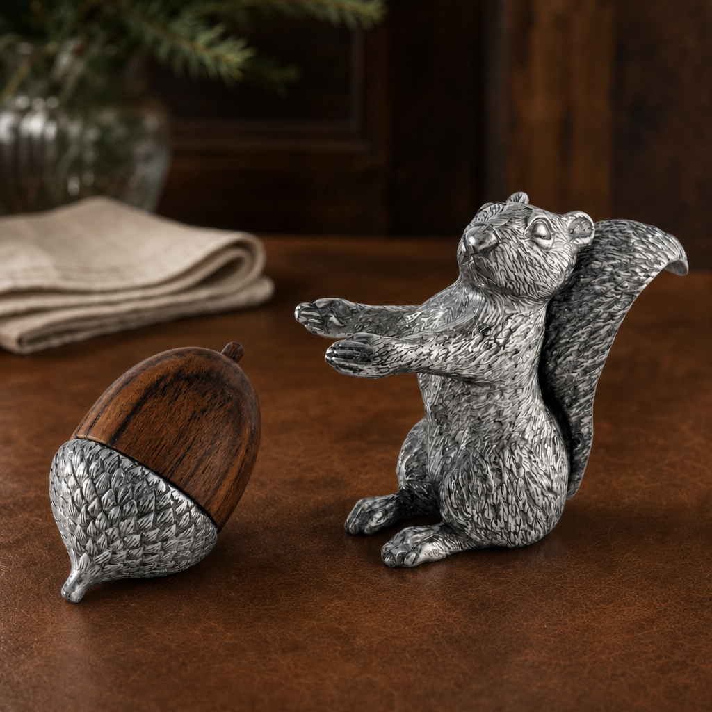Squirrel with Wood Acorn Salt & Pepper Set