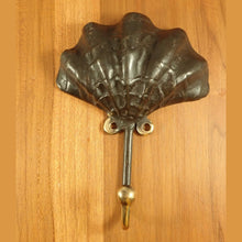 Load image into Gallery viewer, Brass Shell Wall Hook – Antique Coastal Bathroom Towel & Robe Hanger