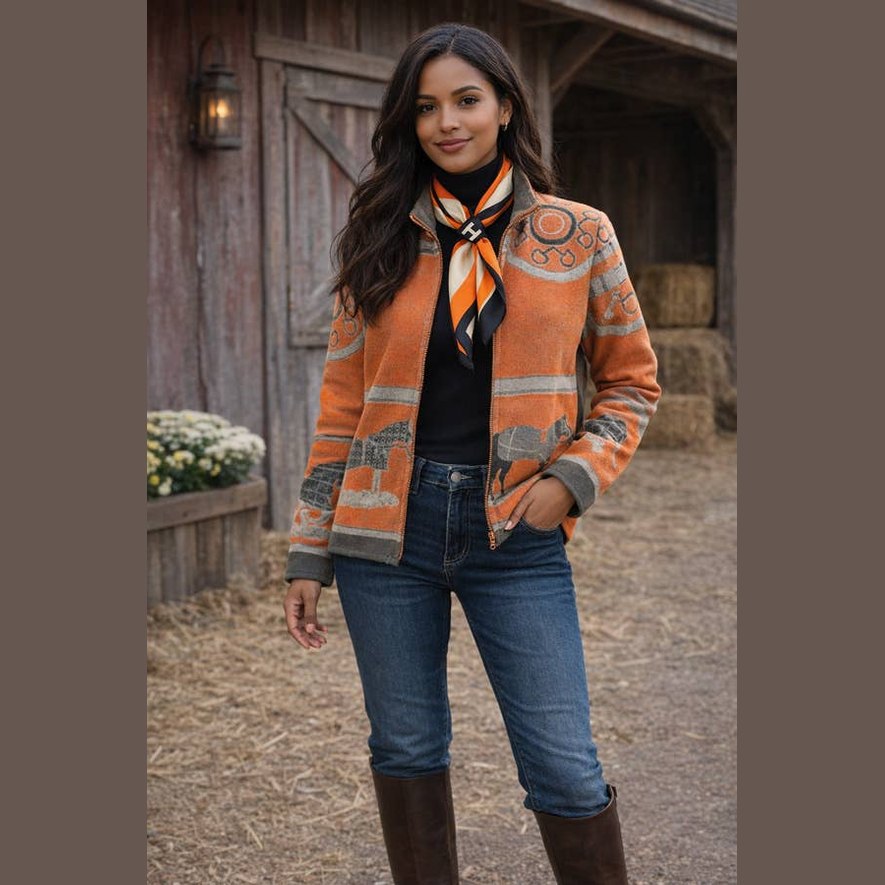 Equestrian Orange Striped H Loop Scarf