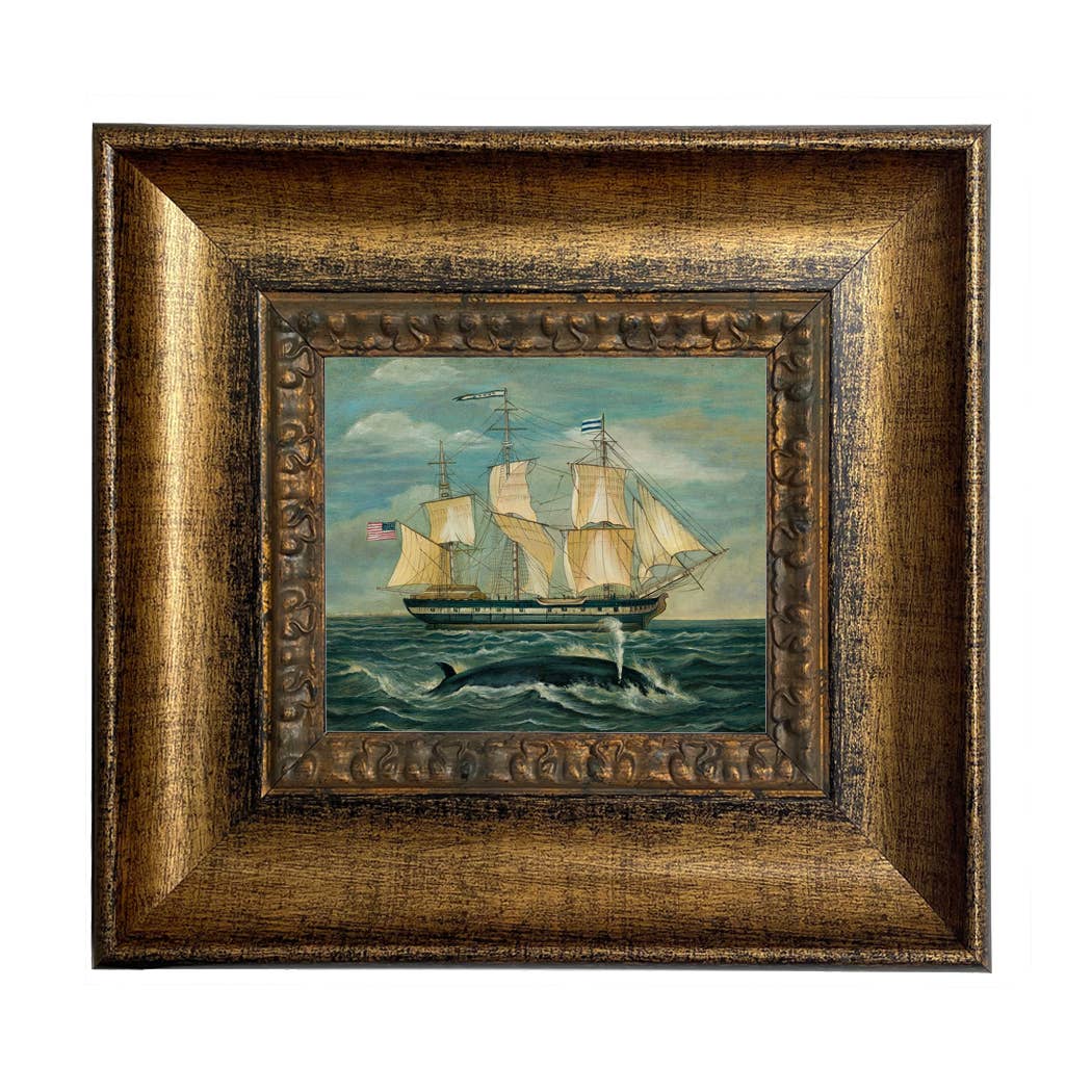 American Whaling Ship with Sperm Whale Vintage Painting Print
