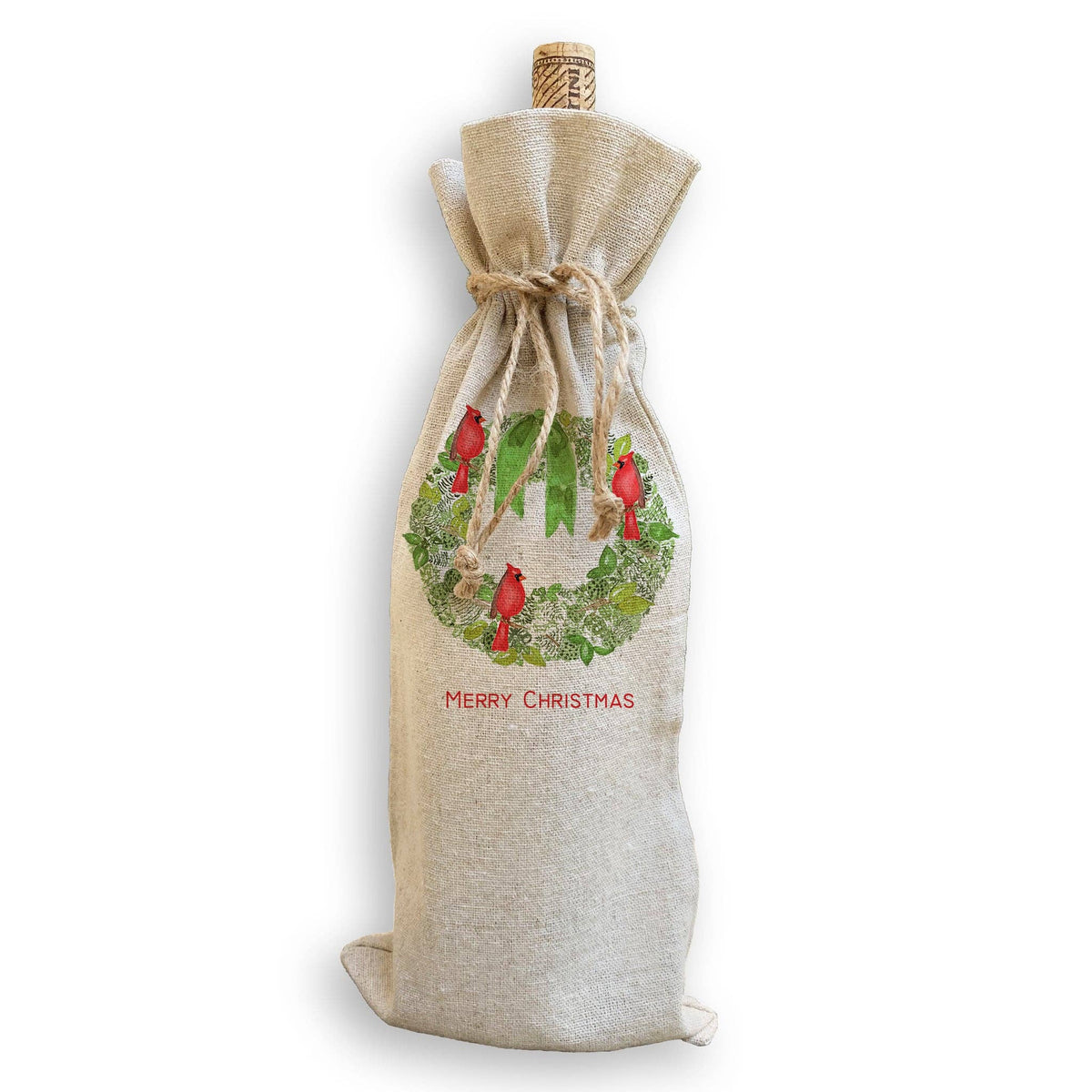 Green Wreath with Cardinals Kitchen Towel