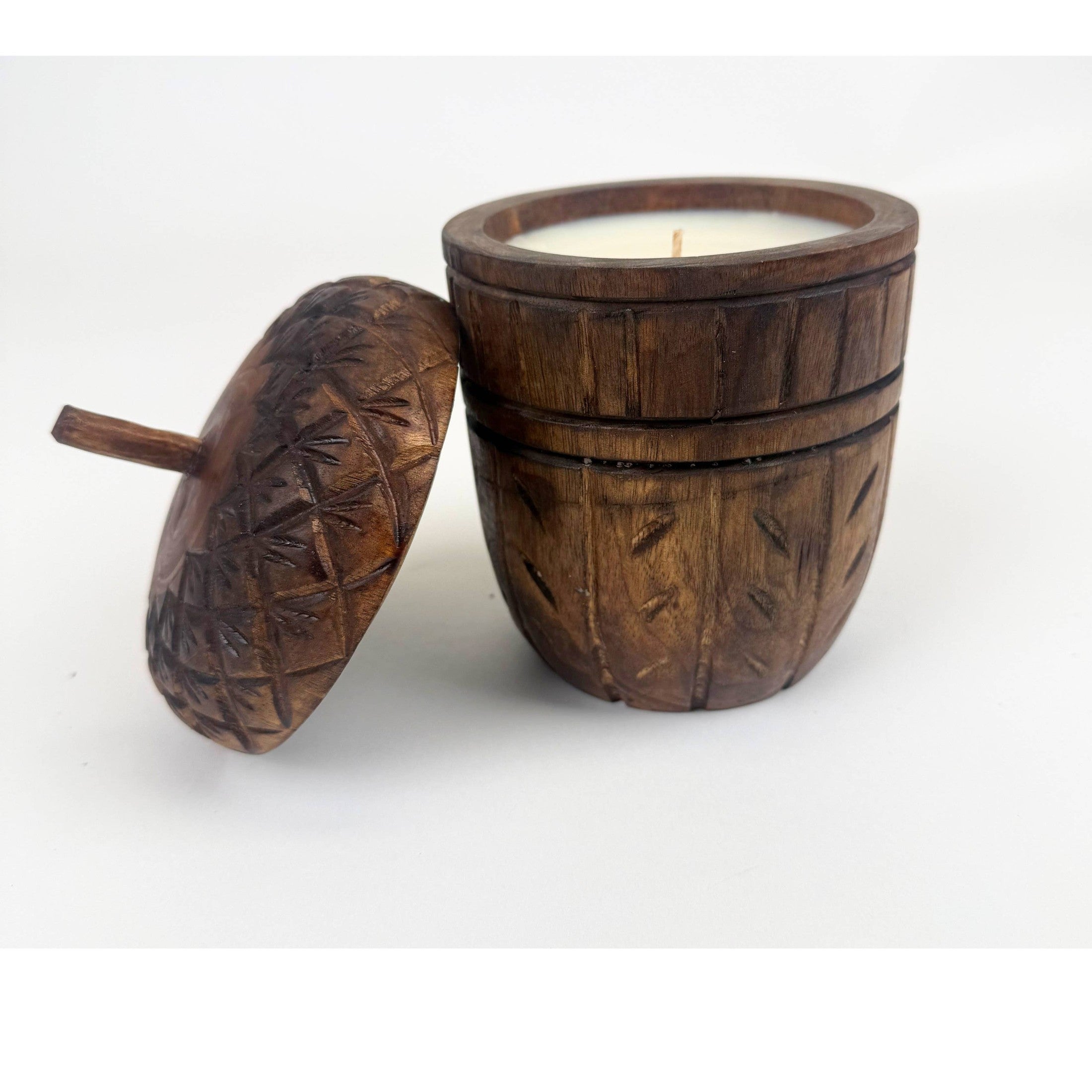 Wood Acorn Carved Rustic Fall Scented Candle