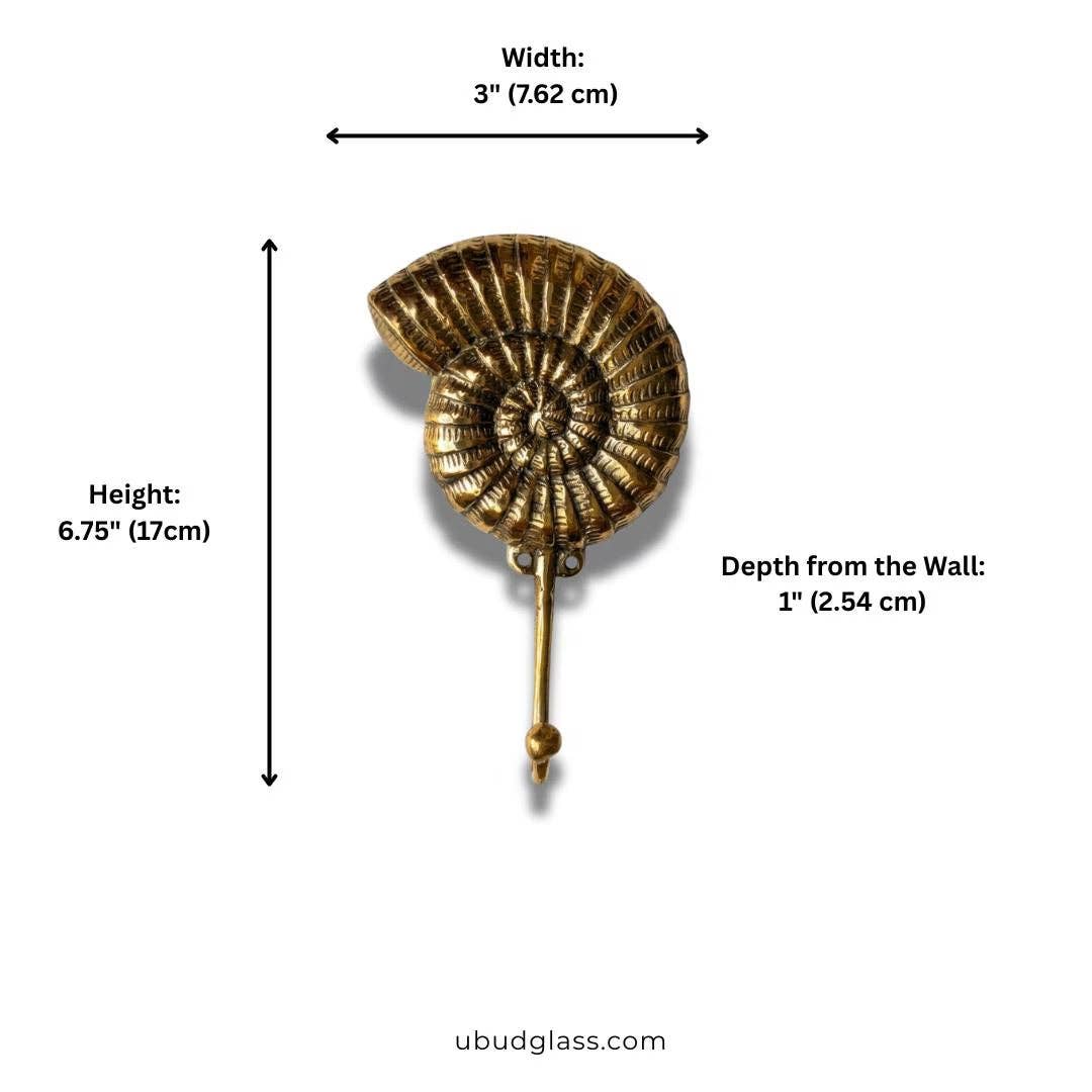 Brass Ammonite Fossil Wall Hook β Coastal Shell Hook, Beach House Bathroom Towel Hanger