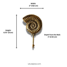 Load image into Gallery viewer, Brass Ammonite Fossil Wall Hook β Coastal Shell Hook, Beach House Bathroom Towel Hanger
