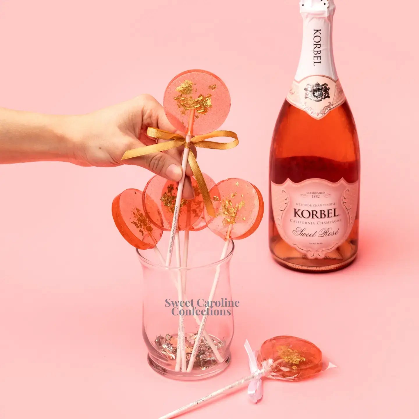 HC Rosé Wine Sparkle Lollipops, Rosé Wine Flavor, 10/Case-VEGAN