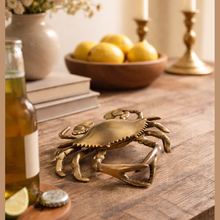 Load image into Gallery viewer, Antiqued Brass Blue Crab Tabletop Decor | Home accents