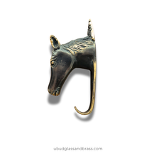 Load image into Gallery viewer, Brass Horse Wall Hook – Equestrian Tack Room & Nursery Decor Hook