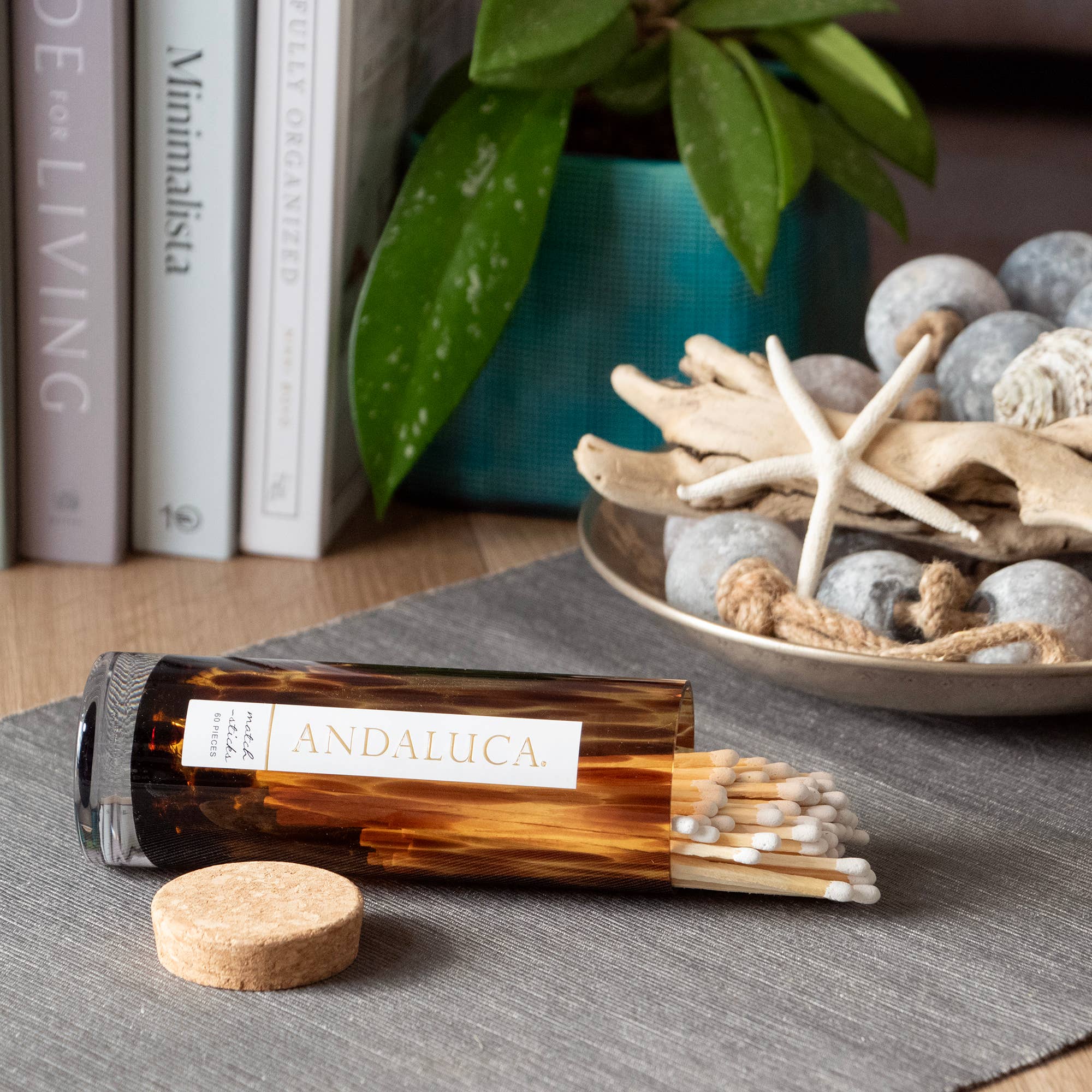 Tortoise Glass Jar with Cork Lid & 60 Wooden Matches