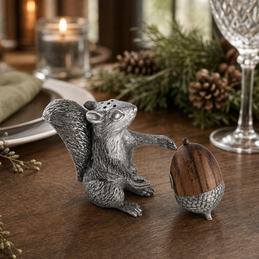 Squirrel with Wood Acorn Salt & Pepper Set