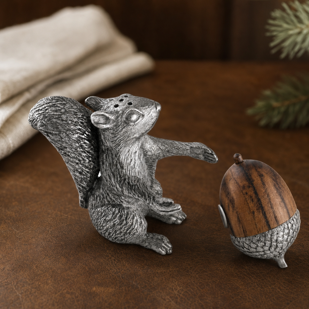 Squirrel with Wood Acorn Salt & Pepper Set