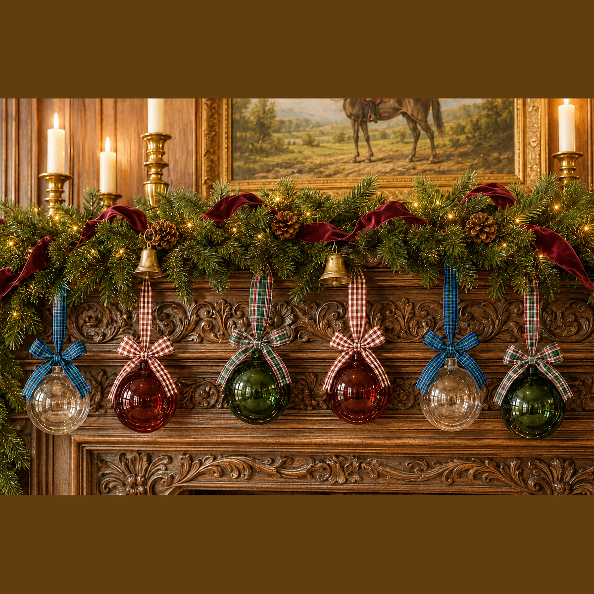 5" Glass Globe Ornament, Merlot Plaid