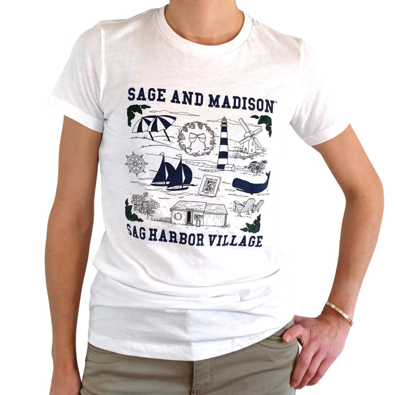 White/Multi Women's Sage and Madison Sag Harbor Village Locations T-shirt